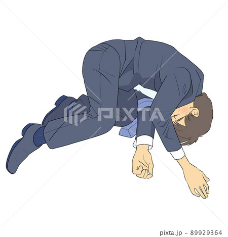 体を丸めて熟睡するサラリーマン 89929364