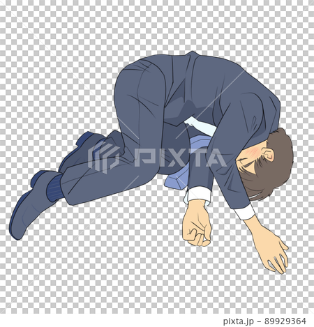 体を丸めて熟睡するサラリーマン 89929364