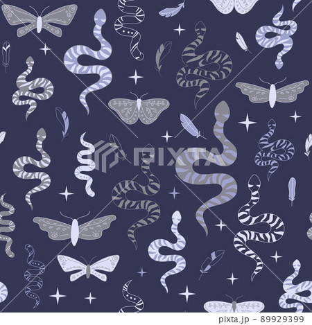 Boho magic pattern with snake and feather Boho magic pattern with snake and feather 89929399