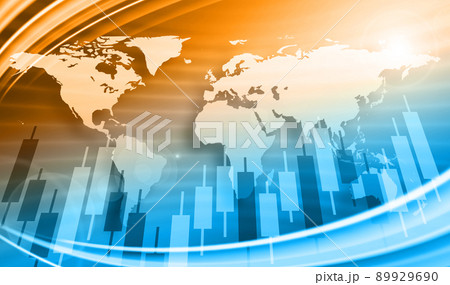 株取引や為替取引のイメージ、ヨーロッパを中心とした世界地図 株取引や為替取引のイメージ、ヨーロッパを中心とした世界地図 89929690