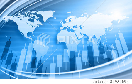 株取引や為替取引のイメージ、ヨーロッパを中心とした世界地図 株取引や為替取引のイメージ、ヨーロッパを中心とした世界地図 89929692
