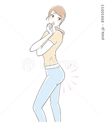 お尻の脂肪が気になる可愛い女性 お尻の脂肪が気になる可愛い女性 89930055