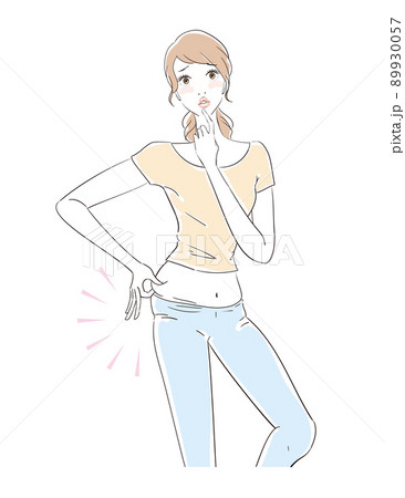 お腹の脂肪を気にする可愛い女性 89930057