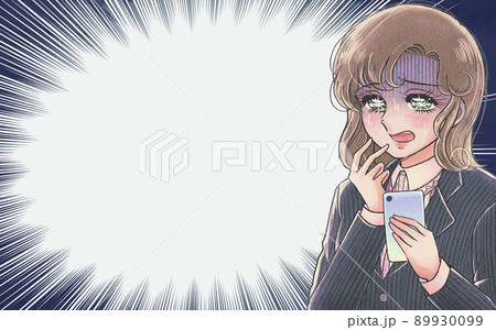 少女漫画イラストアイキャッチ・スマホを見てショックを受けるOL 少女漫画イラストアイキャッチ・スマホを見てショックを受けるOL 89930099