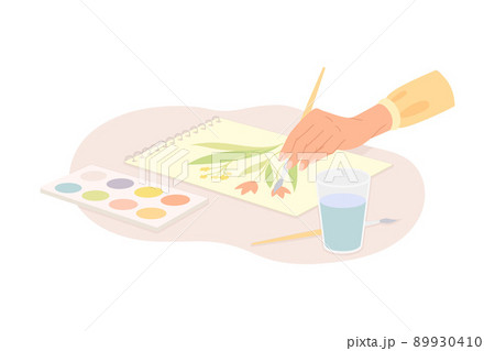 Hands Drawing Flowers with Paints on Paper as Handmade Craft Vector Illustration Hands Drawing Flowers with Paints on Paper as Handmade Craft Vector Illustration 89930410