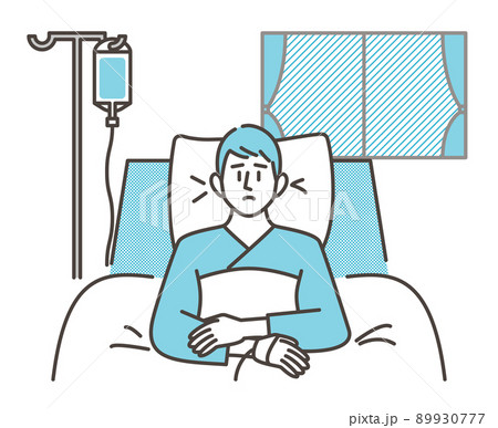 病気でベッドに入った男性患者【ベクターイラスト素材】 89930777