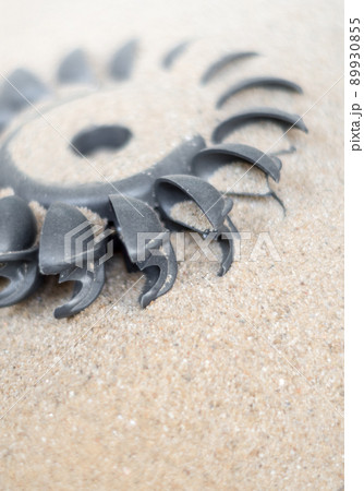 Plastic Pelton water turbine on sand with out water 89930855