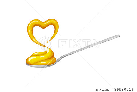 Spoon with yellow mustard sauce und heart shaped splash.Realistic vector Spoon with yellow mustard sauce und heart shaped splash.Realistic vector 89930913