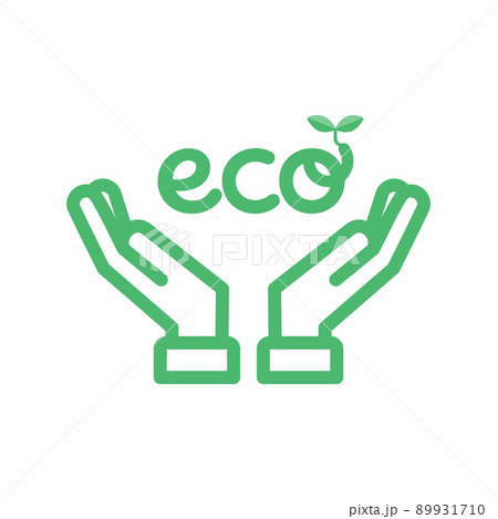 小さな芽が出たecoの文字を大切に守る人の手のイラスト エコ エコ活動 節約のイメージ素材のイラスト素材