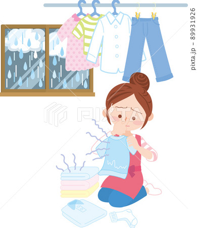 洗濯_部屋干し_雨降る窓_生乾き臭 89931926