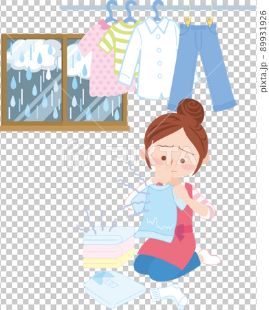 洗濯_部屋干し_雨降る窓_生乾き臭 89931926