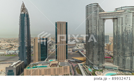 Pnorama showing futuristic Dubai Downtown and finansial district skyline aerial timelapse. Pnorama showing futuristic Dubai Downtown and finansial district skyline aerial timelapse. 89932471