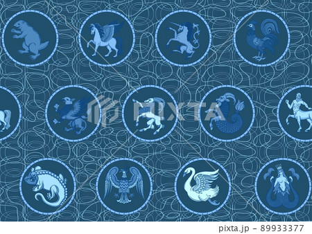 Heraldic mythical animals and creatures. Heraldic mythical animals and creatures. 89933377