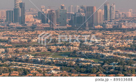 Aerial view of Jumeirah Village Circle district timelapse 89933688