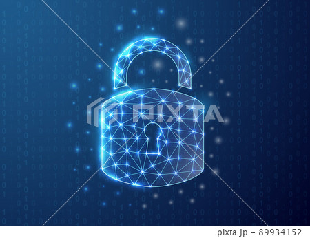Lock polygonal symbol with binary code background. Antivirus concept design vector illustration. Cyber security low poly symbol with connected dots 89934152