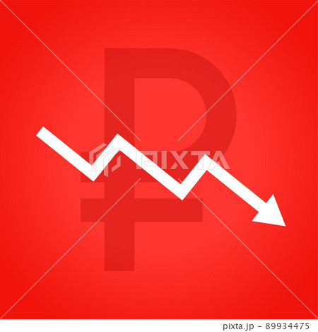 downward arrow of ruble falling 89934475