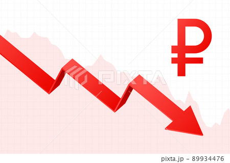 ruble downfall with red arrow 89934476