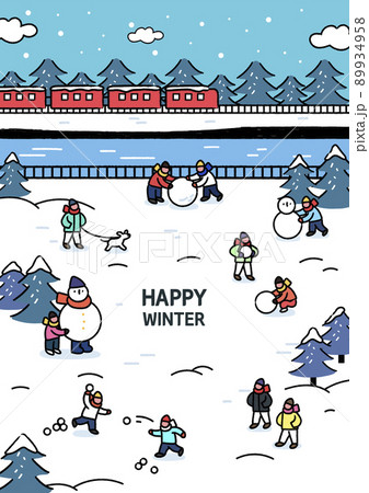 列車 雪だるま 雪合戦 89934958