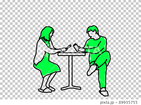 Line drawing illustrations of men and women reading books face to face 89935755