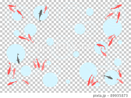 金魚と波紋と水玉模様 イラスト 白背景 89935873