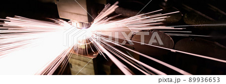 Bright sparks from metal welding in production 89936653