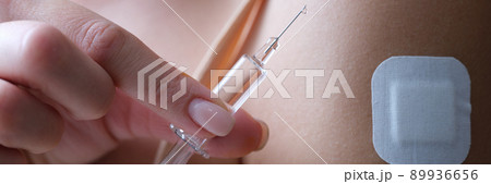 Woman holding syringe with medication, close-up 89936656