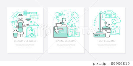 Cleaning service - modern line design style banners set 89936819