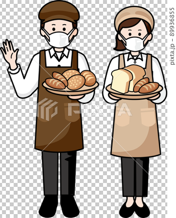 パン屋　マスクをする男性と女性 89936855