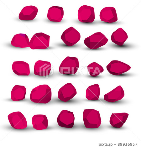 Cartoon stones. Rock stone isometric set. Pink boulders, natural building block shapes, wall stones. 3d flat isolated illustration. Vector collection 89936957