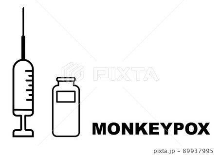 Vaccine. Monkeypox. Smallpox vaccine. Design of a vaccine with the injection, the syringe and the vial. Vaccine for monkeypox. Illustrative design. 89937995