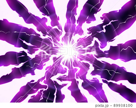 放射状に広がる雷のエフェクトのかっこいい背景 アニメ風 紫のイラスト素材