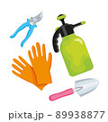 Vector set of gardening tool images. Care instruction symbols. Flat style. 89938877