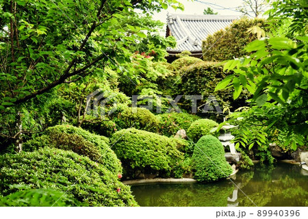 子安地蔵寺_木木と池と灯籠 89940396