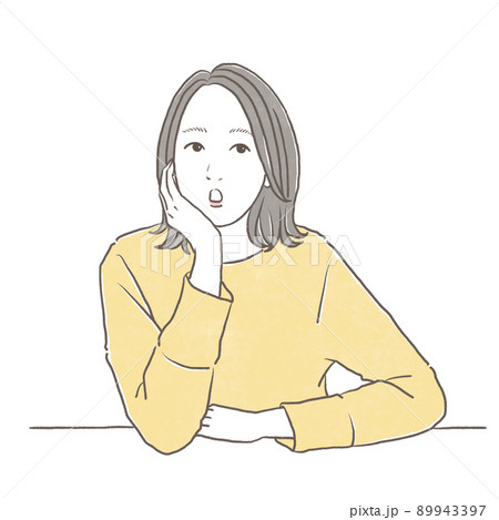 頬杖をついて驚く 考える ひらめく女性 89943397