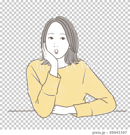 頬杖をついて驚く 考える ひらめく女性 89943397