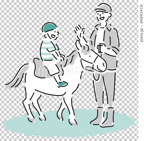 ポニーに乗って乗馬体験をする子供と付き添いの飼育員 89943419