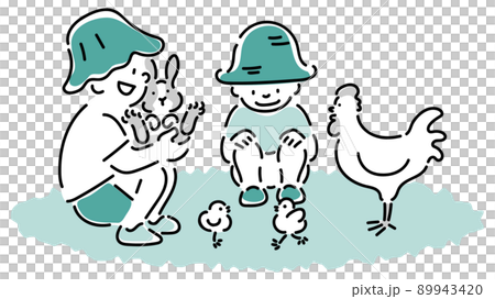 小動物とふれあう子供たち 89943420