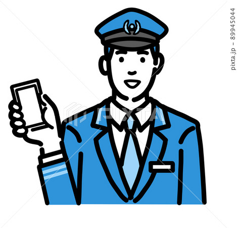 スマートフォンを持っている車掌の男性 89945044