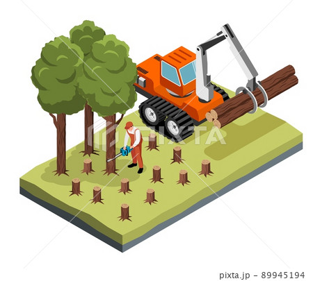 Isometric Deforestation Concept 89945194