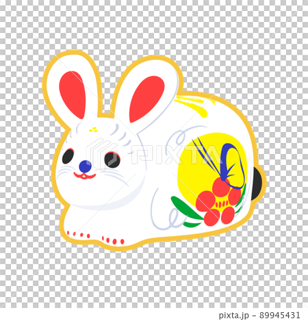 日本新年配飾“Papier-mâché 兔”的矢量圖解。 89945431