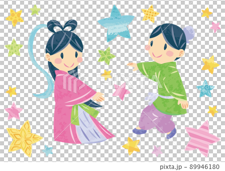 7月 七夕まつり 織姫と彦星と星 イラスト素材 7月 七夕まつり 織姫と彦星と星 イラスト素材 89946180