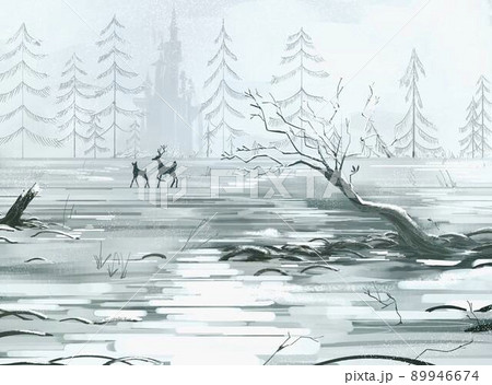 原野の鹿の親子 原野の鹿の親子 89946674