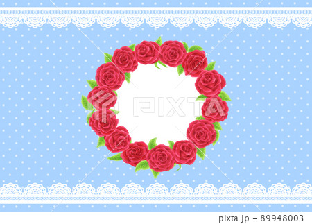 バラ(赤)　リース　背景薄青ドット　レース 89948003