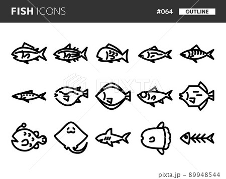 魚に関連するラインスタイルのアイコンセット_064 89948544