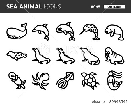 海獣に関連するラインスタイルのアイコンセット_065 89948545