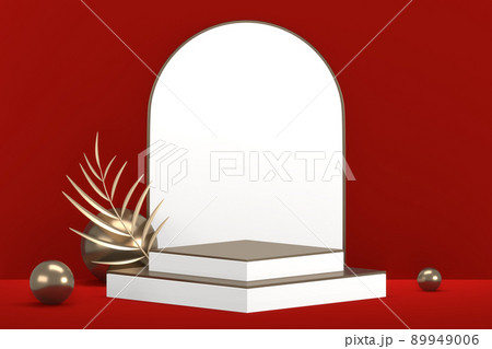 Red stage podium decoration suitable for products.3D rendering Red stage podium decoration suitable for products.3D rendering 89949006