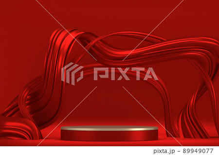 Red stage podium decoration suitable for products.3D rendering 89949077