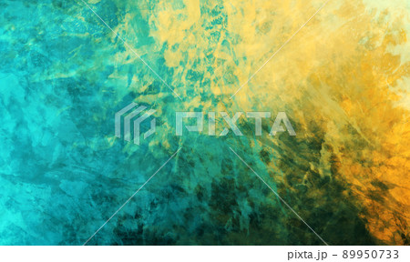 Blue green turquoise and yellow textured artsy painting background design illustration abstract bright stained marbled paper or canvas texture with colorful exotic summer tropical colors  89950733