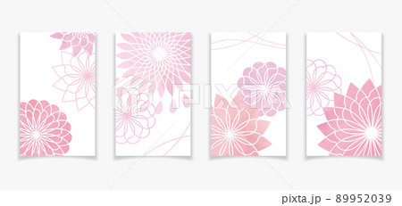 曲線で描いた花柄風のカードデザインE1【ピンク系の水彩塗】 89952039