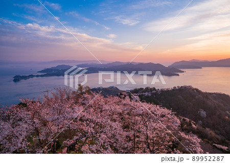 瀬戸内しまなみ海道・岩城島　積善山三千本桜　夕景 89952287
